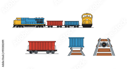 Freight Train Line art vector soft colorful abstract illustration