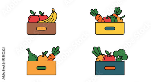 Fresh produce box Line art abstract dynamic style vector