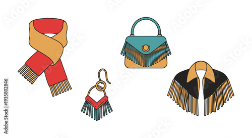 Fringe Accessory Line art soft clean color vector