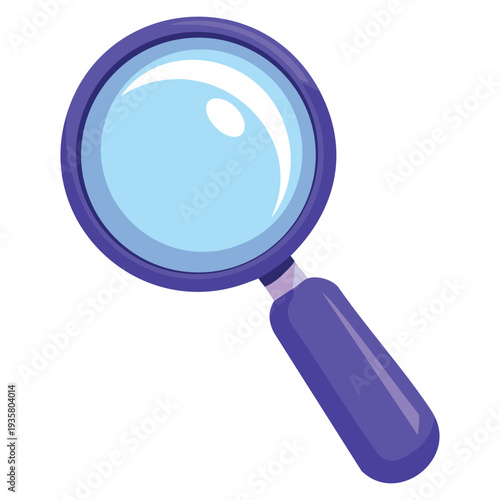 Isolated purple magnifying glass on a white background illustration, symbol of search, focus and exploration for educational or business visuals