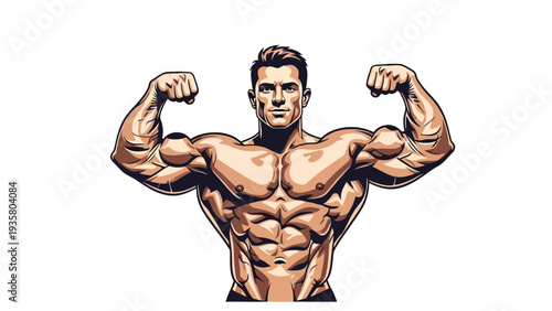 Muscular Man Flexing Arms.