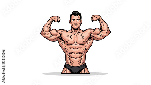 Muscular Man Flexing Arms.