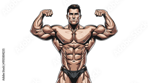 Muscular Man Bodybuilder Flexing.