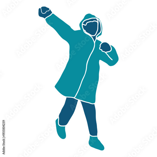 Kid preparing for throwing snowball character