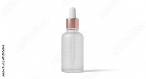 Frosted Glass Dropper Bottle with Rose Gold Cap on White Background Beauty Container