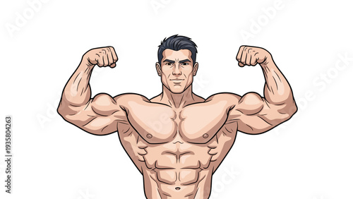 Muscular Man Flexing Arms.