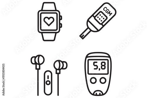 A collection of modern health monitoring devices and accessories for tracking fitness and wellness