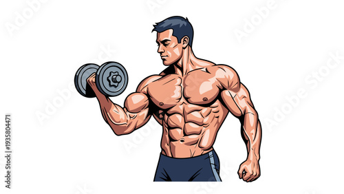 Muscular Man Lifting Dumbbell.