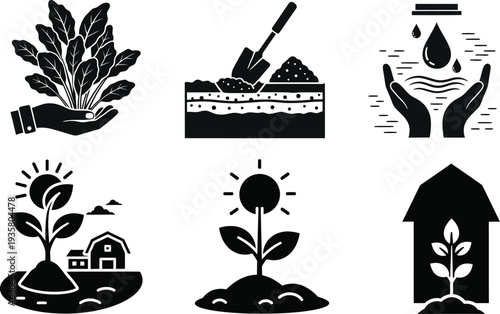 Illustrations depicting sustainable agriculture, environmental care, and organic farming practices for a healthier planet and prosperous future