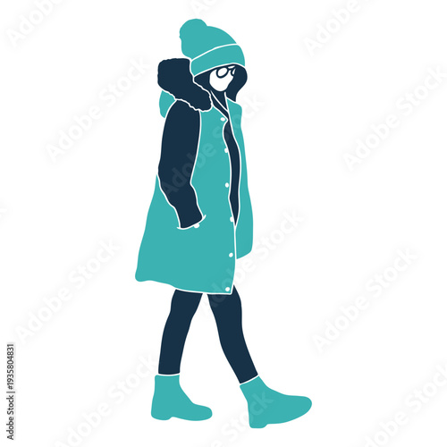 Winter woman hat glasses character