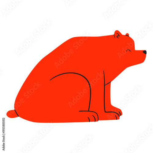 Flat smiling sitting red bear