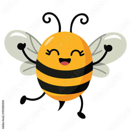 Kawaii cute happy bee flying cartoon character vector illustration template design for kids branding and playful themes