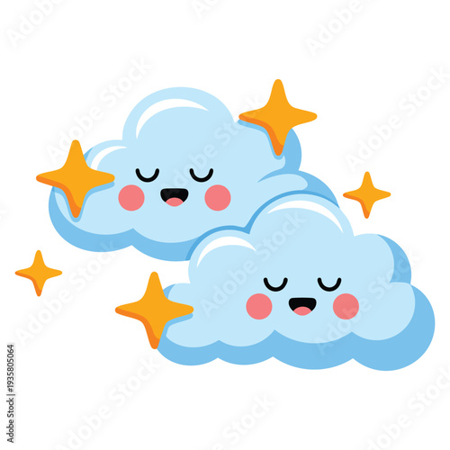 Kawaii sky clouds character icon adorable cartoon weather vector illustration for cute design theme