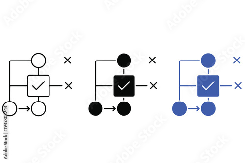 A flowchart diagram with three different colored versions for business process management and workflow optimization