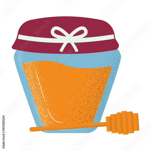 Honey jar dipper sealed icon flat textured