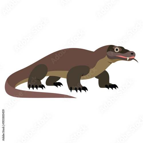 Komodo dragon isolated flat vector illustration on white background wildlife reptile predator design element