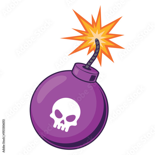 Lit bomb with skull vector illustration isolated on white background, dramatic danger suitable for warning signs or risky concept artwork