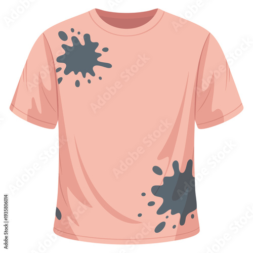 Light colored t shirt with food or paint stains symbolizing untidiness and messiness suitable for cleaning service laundry and hygiene illustration