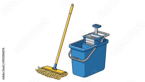 Mop and Bucket Illustration.
