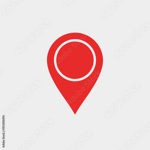 Flat Red Map Pin Icon with Circular Outline: Location Marker for Digital Maps, Directions, and Geographic Pointing
