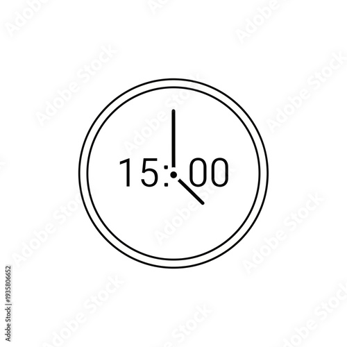 Minimalist Outline Clock Icon Showing 3:00 with a 24-Hour "15:00" Digital Mark for Universal Time Representation