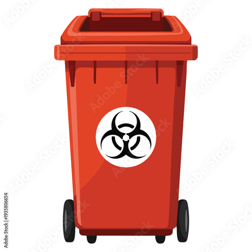 Medical waste bin vector design featuring contaminated waste sign and bio hazard label suitable for hospital safety and hazardous disposal concepts
