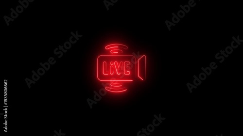 Neon live streaming red glowing camera symbol online broadcast sign neon sign camera online broadcast