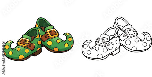 Cute winking leprechaun face cartoon illustration. Colored and black outline coloring page version for St Patricks day.