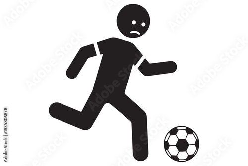 A stick figure running with a soccer ball in a dynamic pose