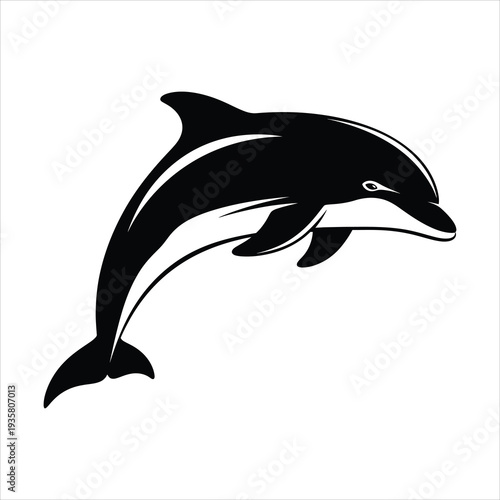 Jumping dolphin silhouette isolated on white background marine mammal