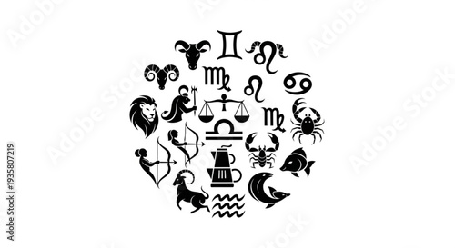 Circle of Zodiac Signs Astrology Symbols Collection.