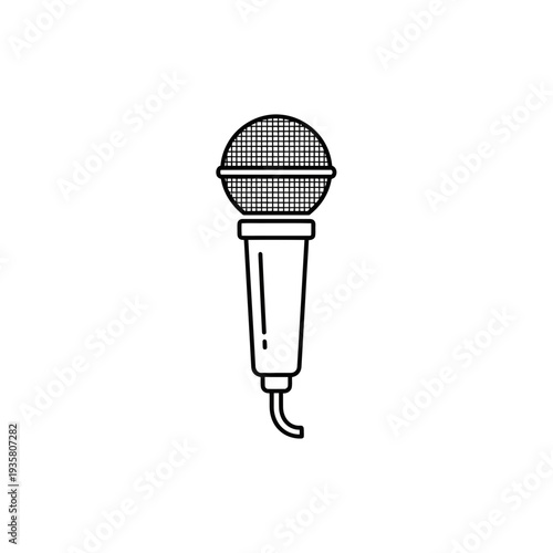 Classic Wired Microphone Outline Vector Icon for Audio Recording, Podcast, and Live Performance