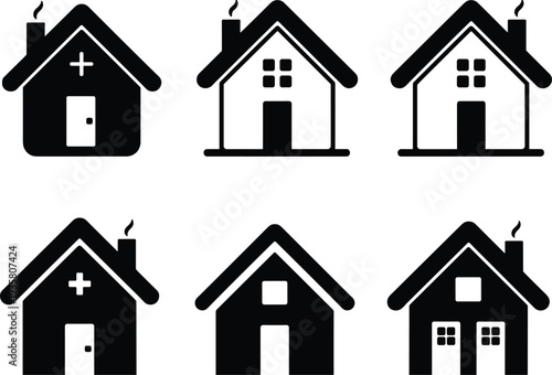 House icons silhouette collection, residential home building symbols set, real estate property vector illustration isolated design