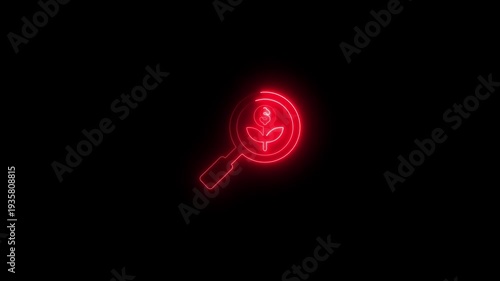 Neon Red Magnifying Glass with Dollar Sign Plant Growth Concept