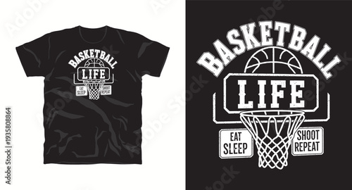 Basketball life text art with hoop and net eat sleep shoot repeat phrase