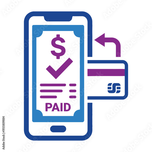 Mobile payment confirmation screen displaying a completed transaction with a green checkmark and bold paid text seamlessly transitioning to a sleek card symbolizing secure financial exchange