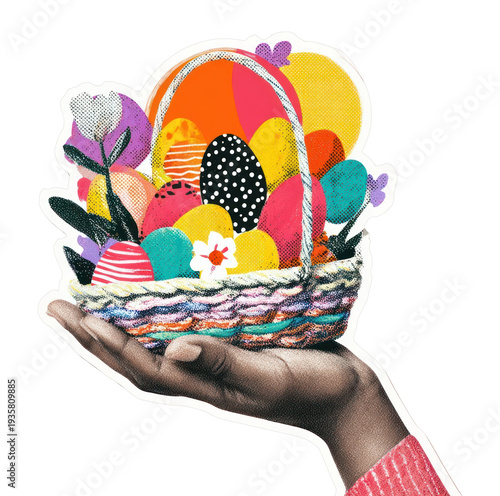PNG Colorful Easter basket illustration