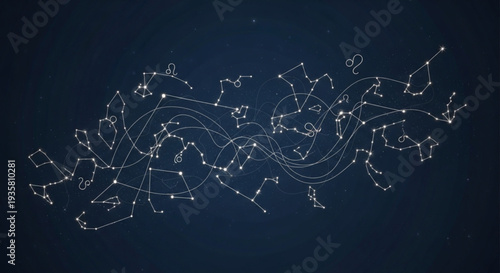 Celestial Constellations Connecting Stars in Deep Space.