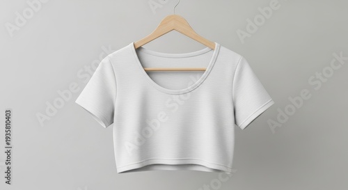 White Cropped T-Shirt Hanging on Hanger.