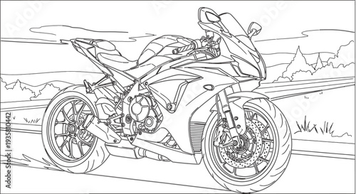 Motorcycle rider on road isolated on transparent background