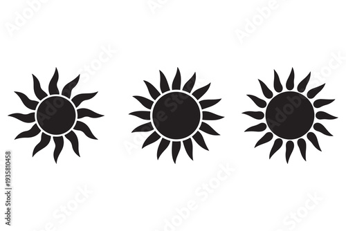 Sun silhouette icon set with different shapes black and white illustration
