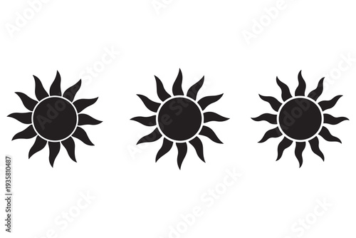 Sun silhouette icon set with different shapes black and white illustration
