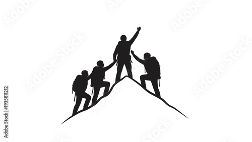 Team Reaching Mountain Peak.