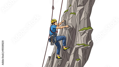 Man Rock Climbing Cliffs.