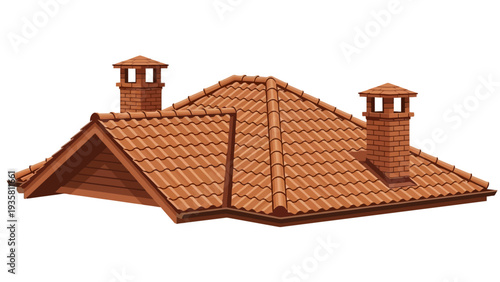 Roof with Chimneys Illustration.