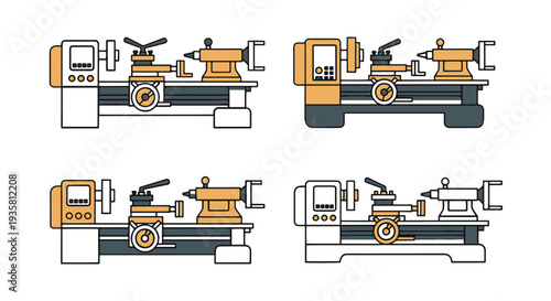 Lathe Machine Line minimal shape color illustration