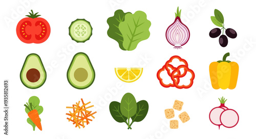 Fresh salad ingredients isolated on white