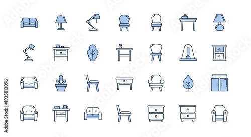 Furniture icons set in minimalist style