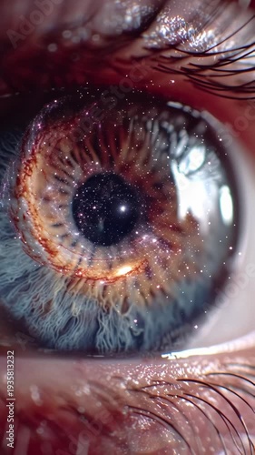 A swirling galaxy of stars within a human eye