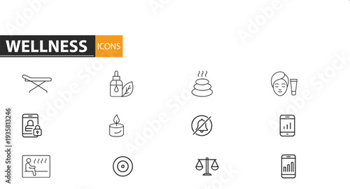 Wellness icons set for healthy lifestyle and self care
